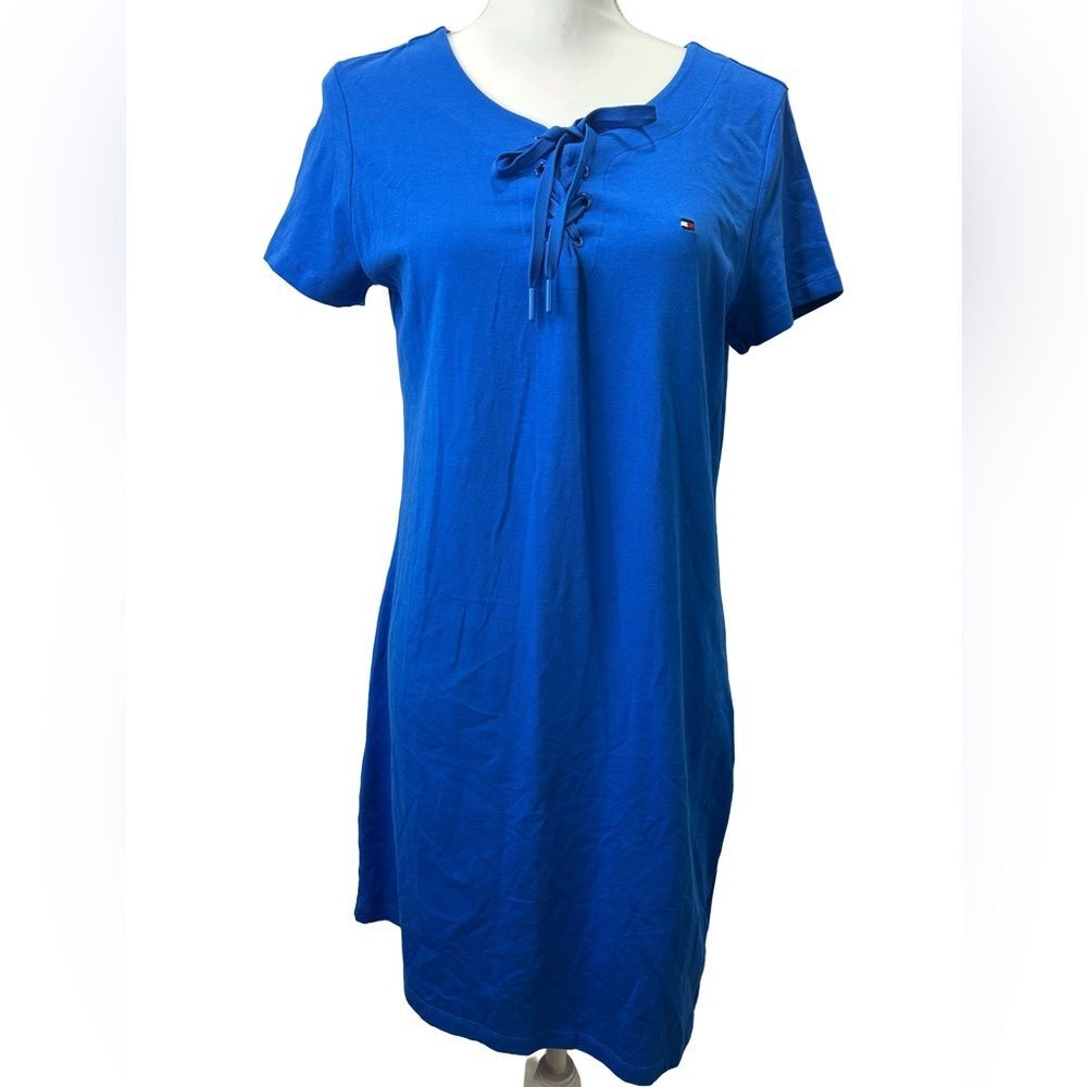 Tommy Hilfiger Blue Lace Up Cotton Polo Dress Size M